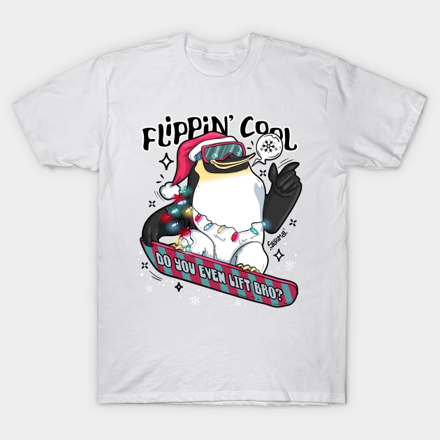 Flippin cool Christmas Penguin snowboarding T-Shirt by SPIRIMAL